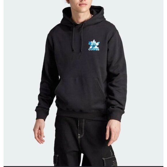 Adidas Black Hoodie With Blue Cloud Trefoil Logo Design Medium - Picture 1 of 7